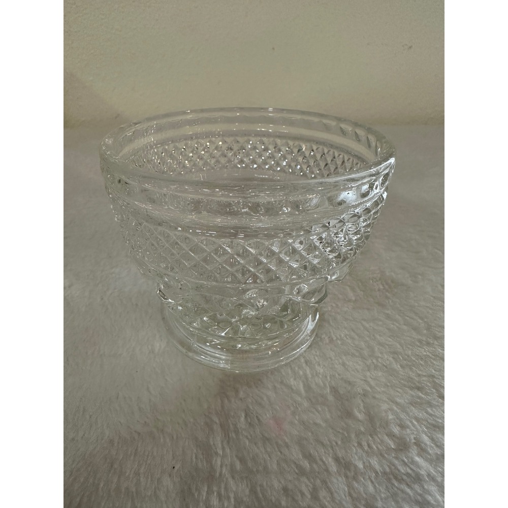 Vintage Clear Pressed Glass Diamond Point Sunburst Pedestal Small Candy Bowl